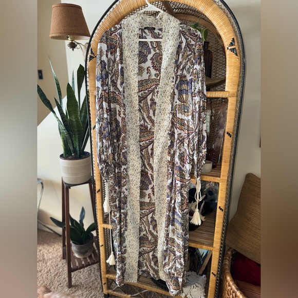 Floral Long Kimono with Cream Accents by GiGio - Picture 2 of 6